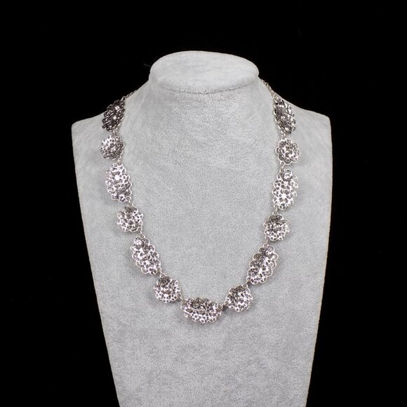 Vintage Crown Trifari Necklace Art Deco Style Textured Filigree Stones 15" +2" - Picture 10 of 11